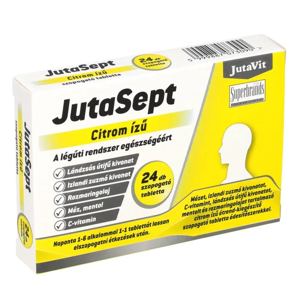 Jutavit Jutasept citrom ízű szopogató tabletta - 24db 1 Jutavit Jutasept citrom ízű szopogató tabletta 24db