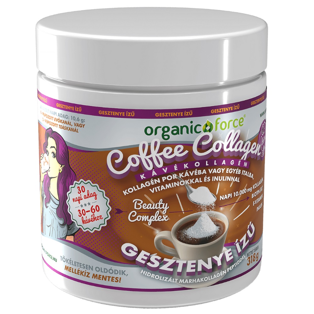 Organic Force Coffee Collagen - Kávékollagén gesztenye ízű - 318g 1 Organic Force Coffee Collagen - Kávékollagén (Gesztenye) 318g