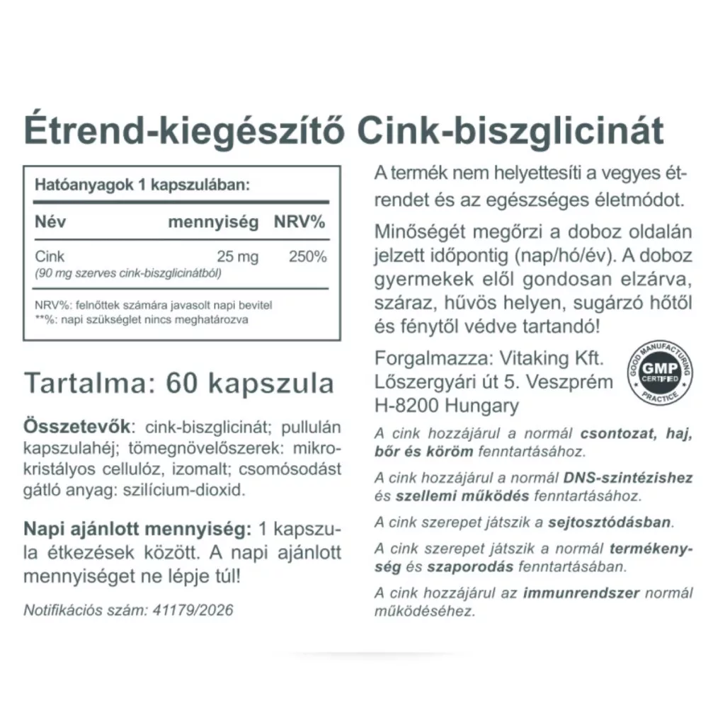 Vitaking Cink Biszglicinát kapszula - 60db 2 Vitaking Cink Biszglicinát kapszula - 60db - Image 2