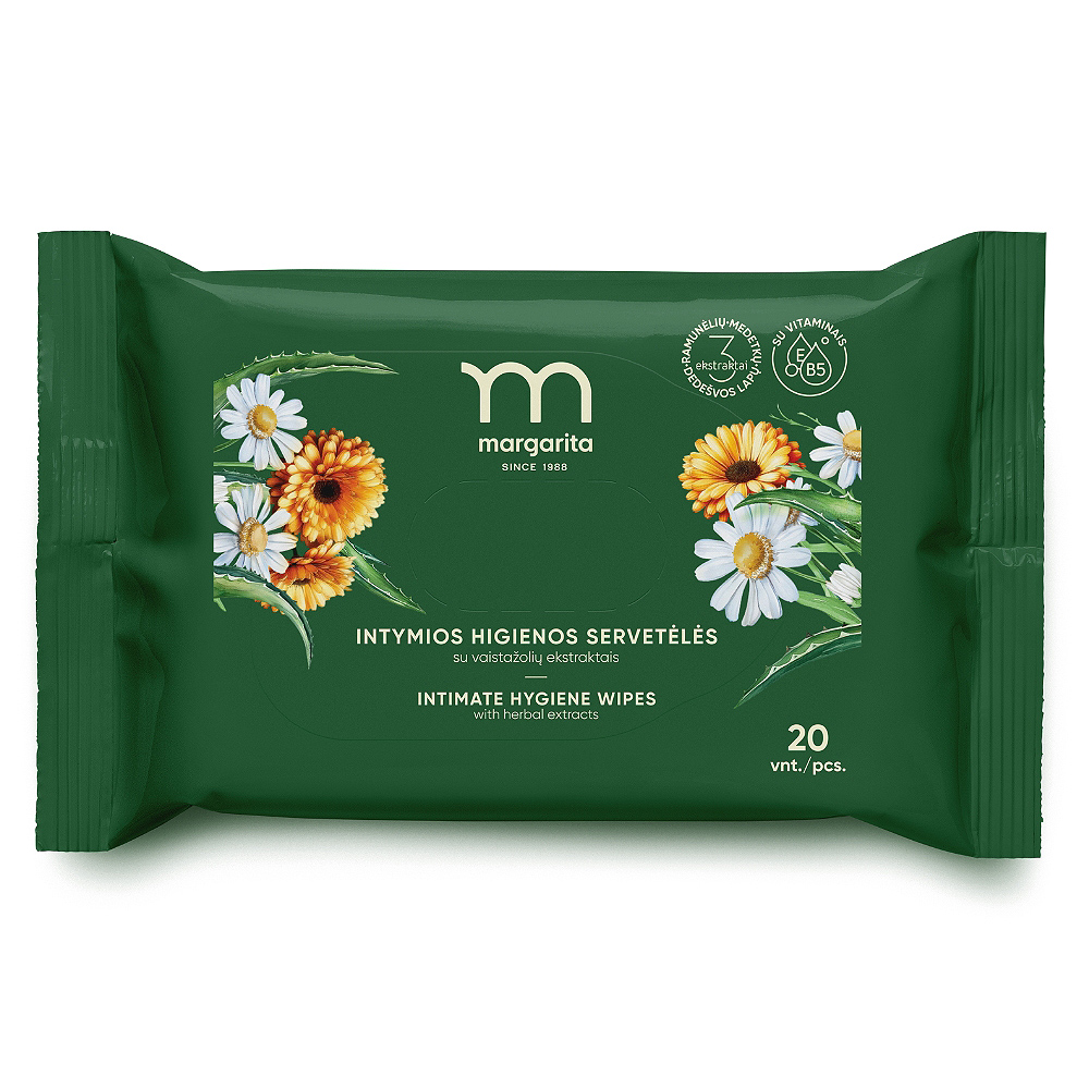 Margarita Intim törlőkendő gyógynövénykivonatokkal - 20db 1 Margarita Intim törlőkendő gyógynövénykivonatokkal - 20db