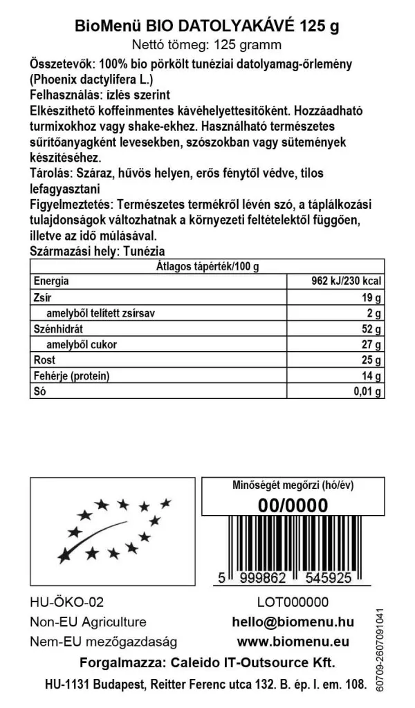 BioMenü Bio Datolyakávé - 125g 2 BioMenü Bio Datolyakávé - 125g - Image 2
