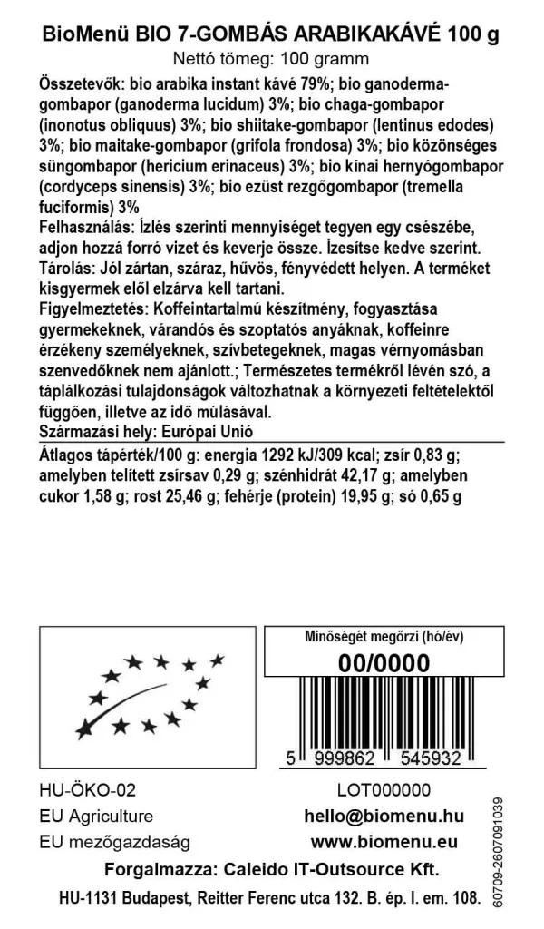 BioMenü bio 7-GOMBÁS Arabikakávé - 100g 2 BioMenü bio 7-GOMBÁS Arabikakávé - 100g - Image 2