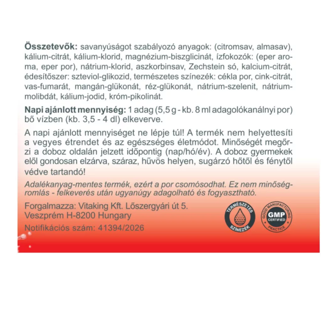 Vitaking Elektrolit eper ízű italpor - 165g 2 Vitaking Elektrolit eper ízű italpor - 165g - Image 2