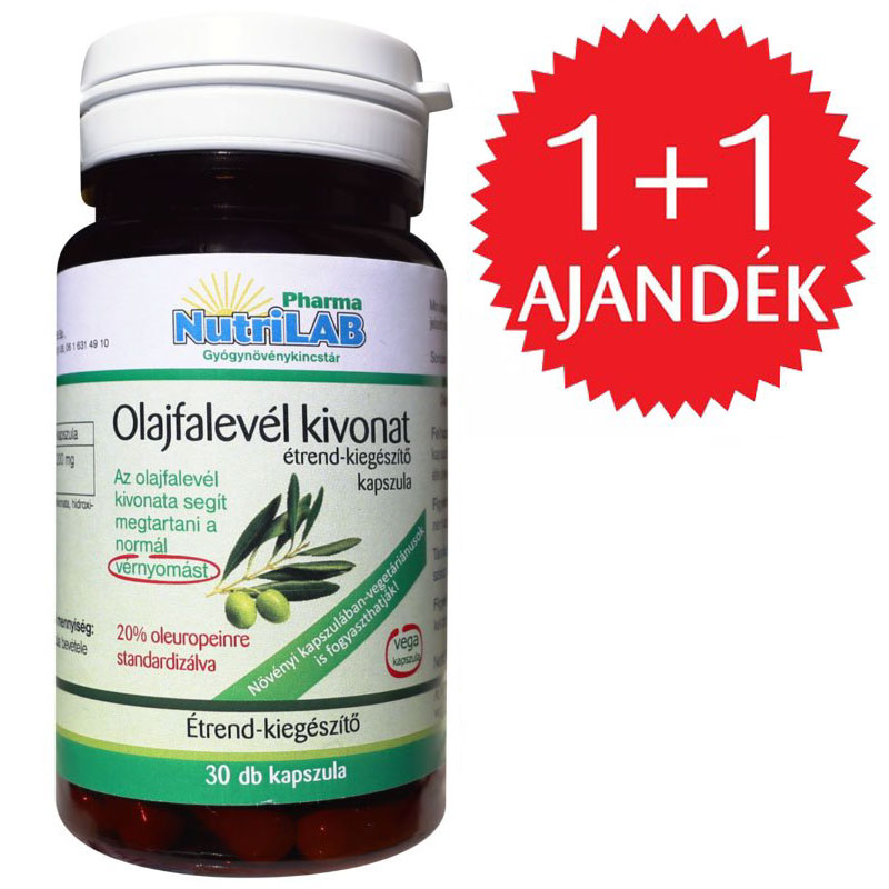Nutrilab Olajfalevél kivonat kapszula 1+1 AJÁNDÉK - 2x30db 1 Nutrilab Olajfalevél kivonat kapszula 1+1 AJÁNDÉK - 2x30db