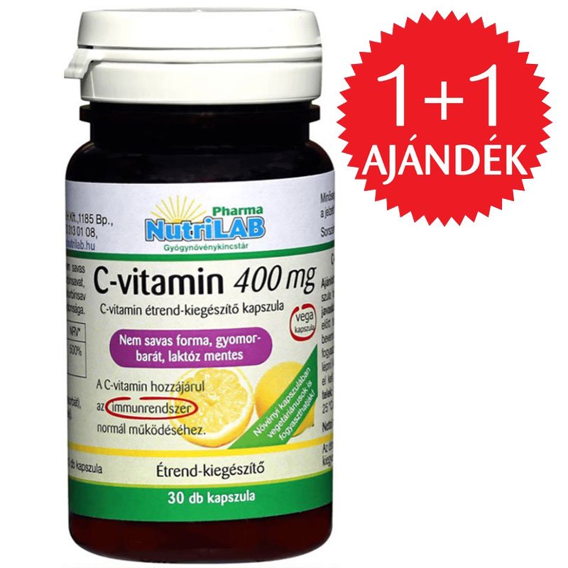Nutrilab C-vitamin 400mg kapszula 1+1 AJÁNDÉK - 2x30db 1 Nutrilab C-vitamin 400mg kapszula 1+1 AJÁNDÉK - 2x30db