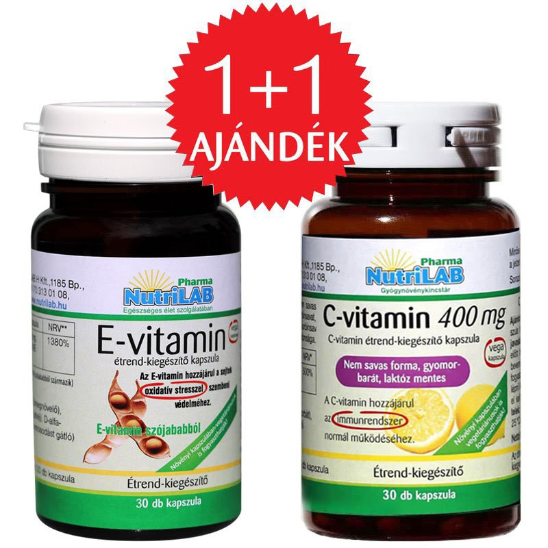 Nutrilab E-vitamin kapszula + AJÁNDÉK C-vitamin kapszula - 30db+30db 1 Nutrilab E-vitamin kapszula + AJÁNDÉK C-vitamin kapszula - 30db+30db