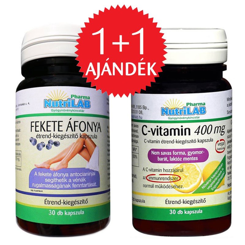 Nutrilab Fekete áfonya kapszula + AJÁNDÉK C-vitamin kapszula - 30db+30db 1 Nutrilab Fekete áfonya kapszula + AJÁNDÉK C-vitamin kapszula - 30db+30db