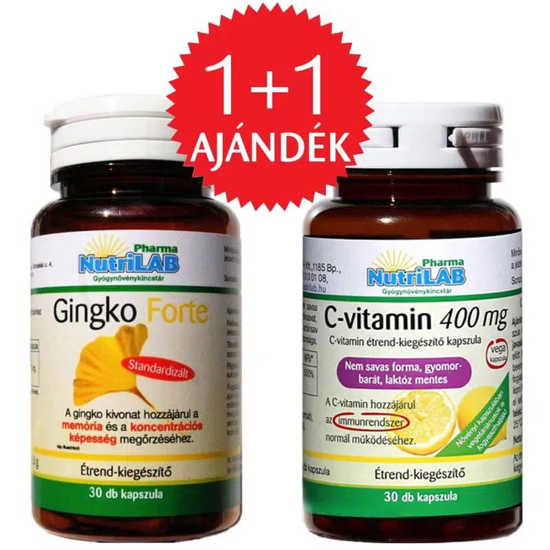 Nutrilab Ginkgo Forte kapszula + AJÁNDÉK C-vitamin kapszula - 30db+30db 1 Nutrilab Ginkgo Forte kapszula + AJÁNDÉK C-vitamin kapszula - 30db+30db