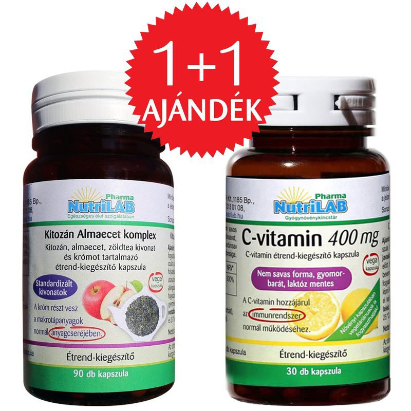 Nutrilab Kitozán Almaecet komplex + AJÁNDÉK C-vitamin kapszula - 90db+30db 1 Nutrilab Kitozán Almaecet komplex + AJÁNDÉK C-vitamin kapszula - 90db+30db