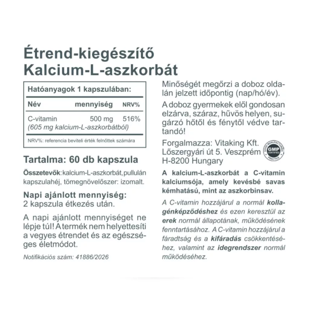 Vitaking C-vitamin Kalcium L-Aszkorbát kapszula - 60db 4 Vitaking C-vitamin Kalcium L-Aszkorbát kapszula - 60db - Image 4