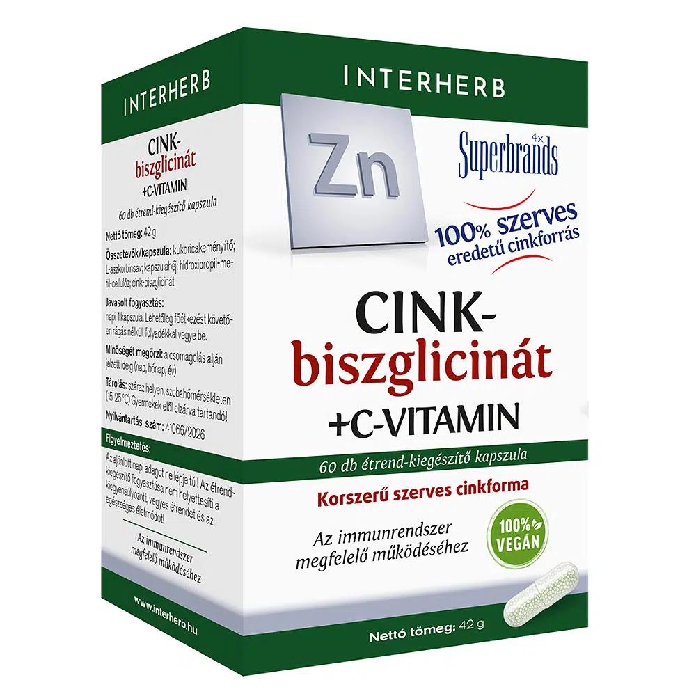 Interherb Cink-biszglicinát+C-vitamin kapszula - 60db 1 Interherb Cink-biszglicinát+C-vitamin kapszula - 60db