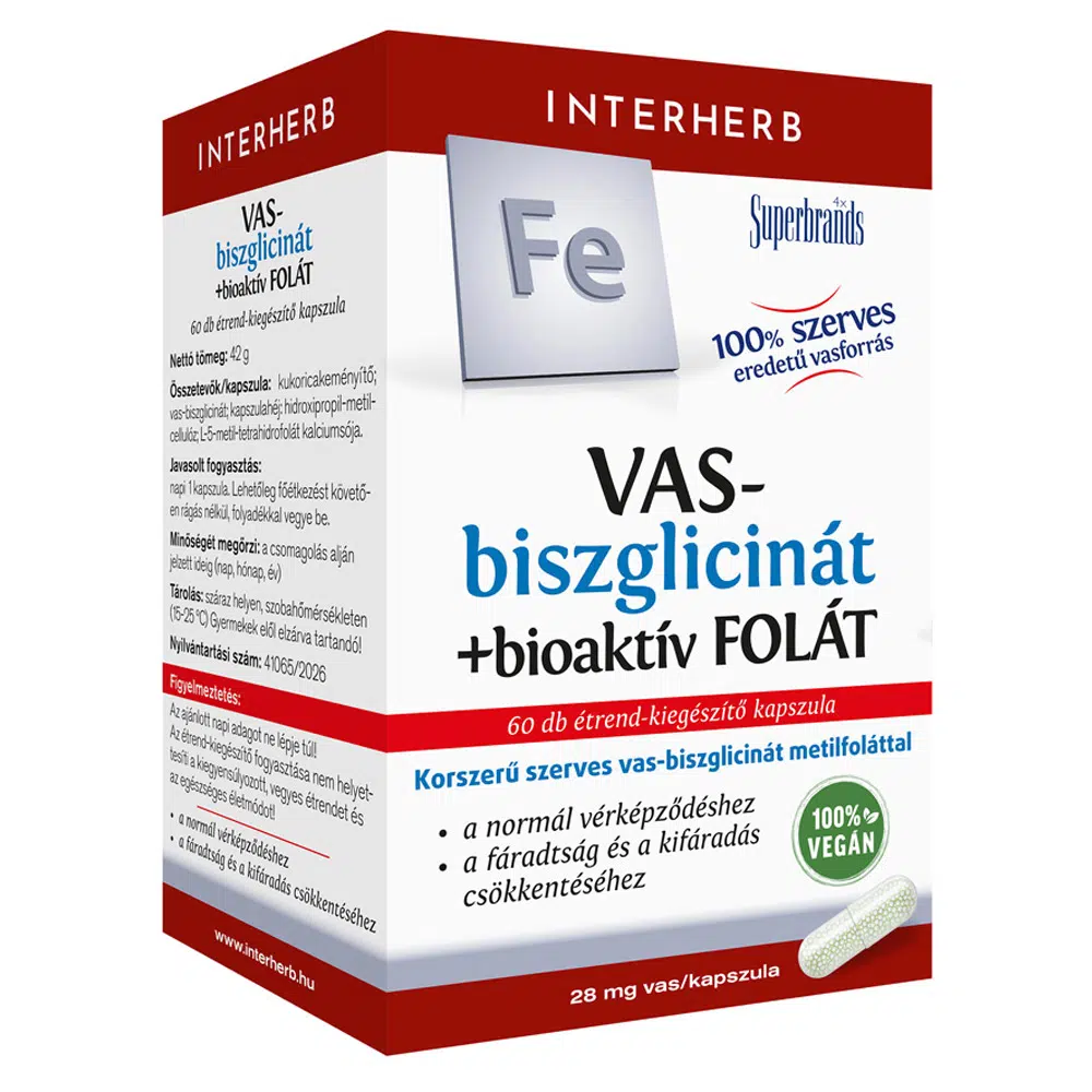 Interherb Vas-biszglicinát+bioaktív Folát kapszula - 60db 1 Interherb Vas-biszglicinát+bioaktív Folát kapszula - 60db