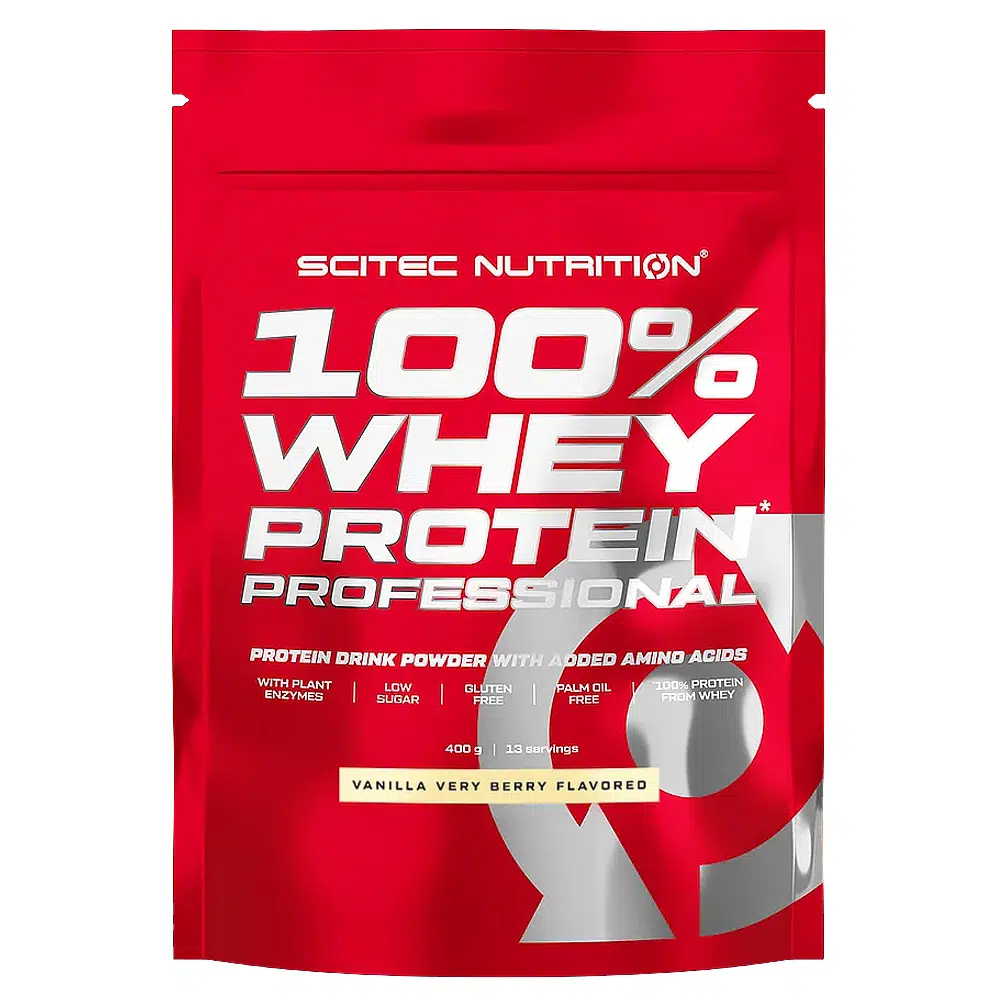 Scitec Nutrition 100% Whey Protein Professional vanília-erdei gyümölcs - 400g 1 Scitec Nutrition 100% Whey Protein Professional vanília-erdei gyümölcs - 400g