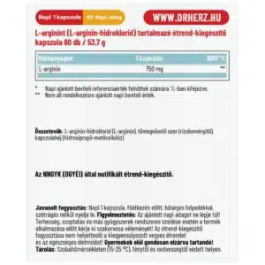 Dr. Herz L-arginin HCL 750mg kapszula - 60db 3 Dr. Herz L-arginin HCL 750mg kapszula