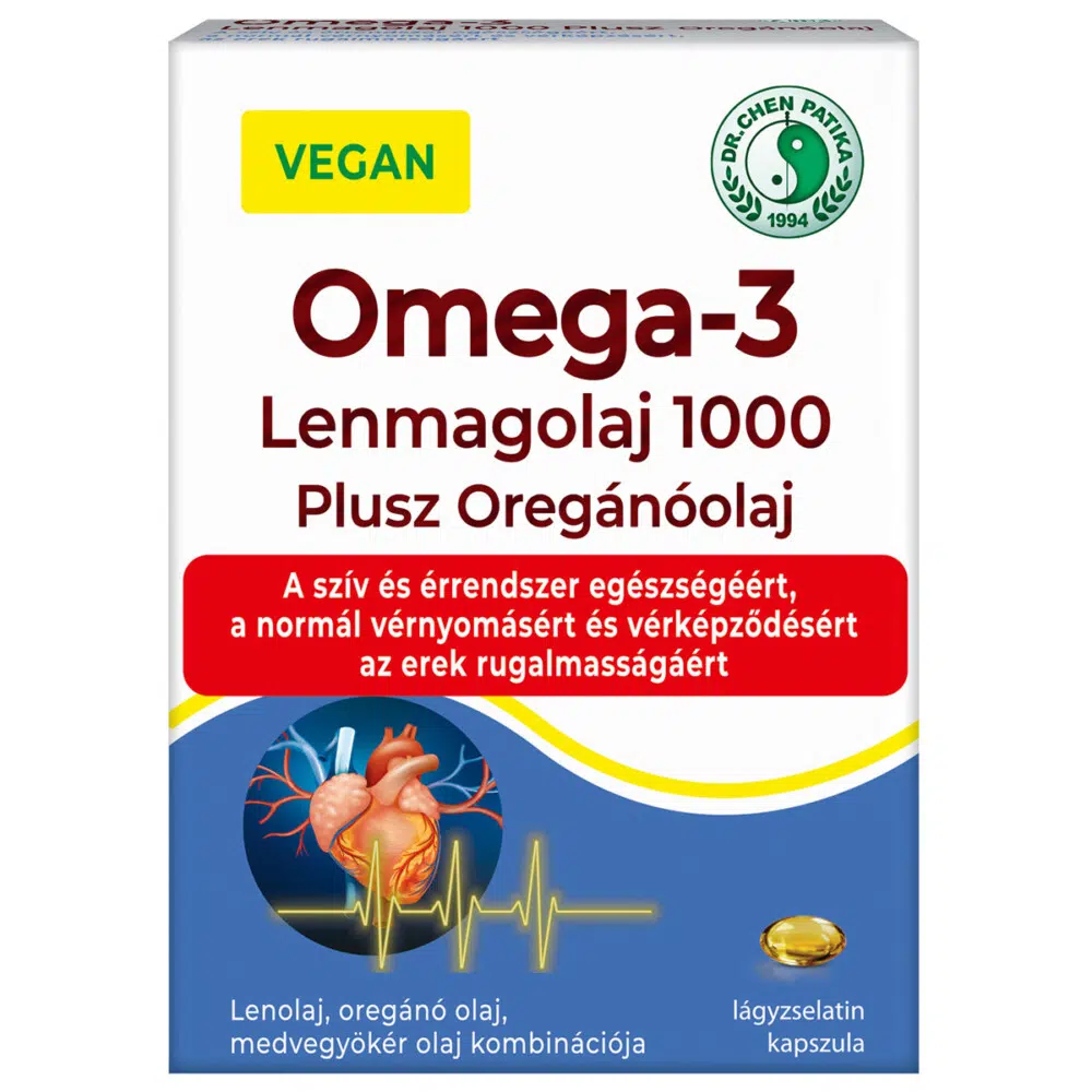 Dr. Chen Vegán Omega-3 Lenmagolaj 1000 Plusz Oregánóolaj kapszula - 30db 1 Dr. Chen Vegán Omega-3 Lenmagolaj 1000 Plusz Oregánóolaj kapszula - 30db