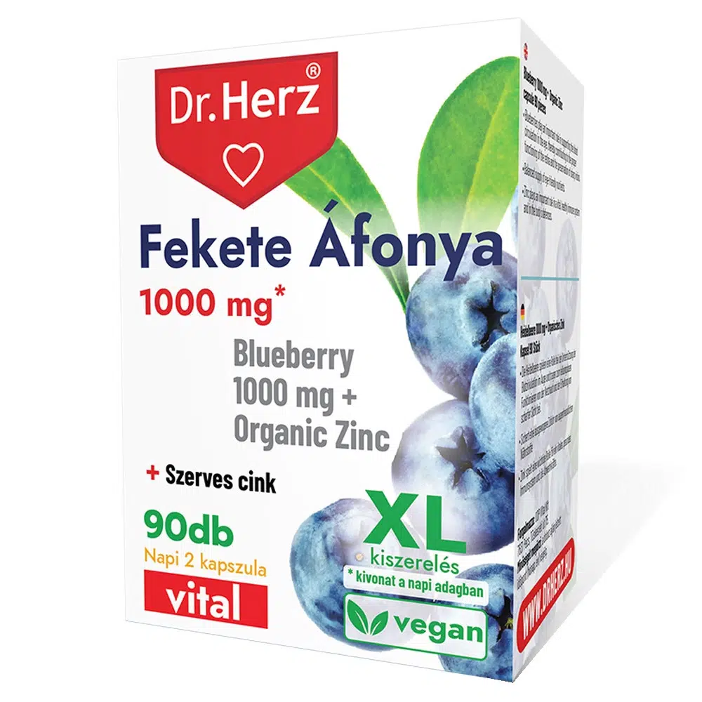 Dr. Herz XL Fekete Áfonya 1000 mg + Szerves Cink kapszula - 90db 1 Dr. Herz XL Fekete Áfonya 1000 mg + Szerves Cink kapszula - 90db