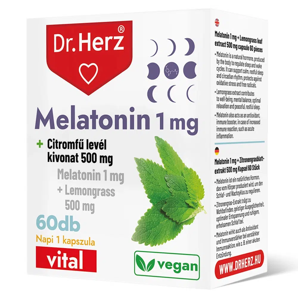 Dr. Herz Melatonin 1 mg + Citromfű levél kivonat kapszula - 60db 1 Dr. Herz Melatonin 1 mg + Citromfű levél kivonat kapszula - 60db